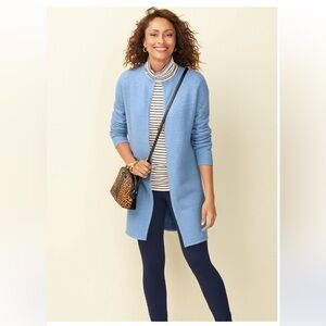 Talbots Textured Knit Open Sweater Jacket Cardigan Light Blue Small